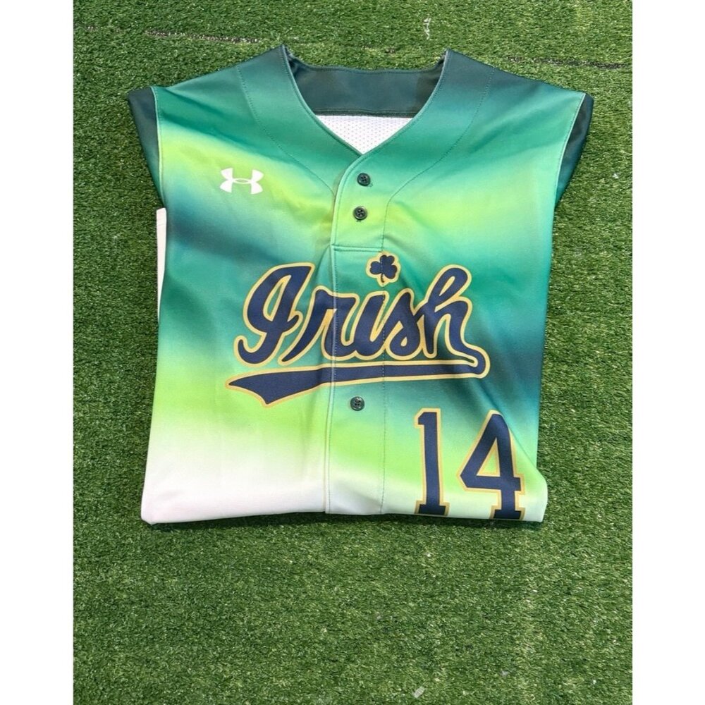 Notre Dame Fighting Irish jersey mens medium green baseball under armour 37